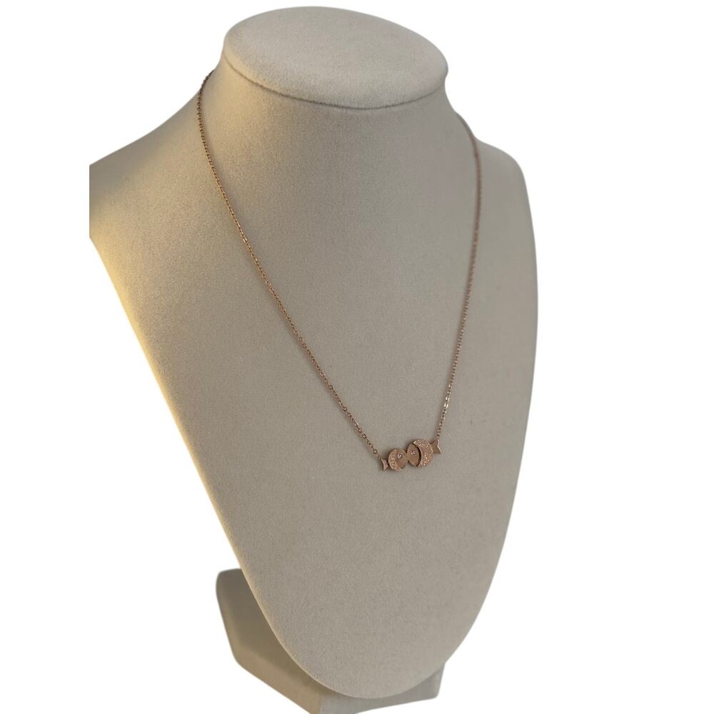 Rose Gold Yin Yang Fish Necklace Crystal Pendant Minimalist Women Jewelry - Picture 5 of 6